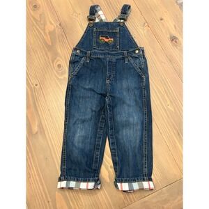 Cc23 Gymboree Boys Denim Overalls 3T Blue Plaid Lined Truck Embroidered Jeans